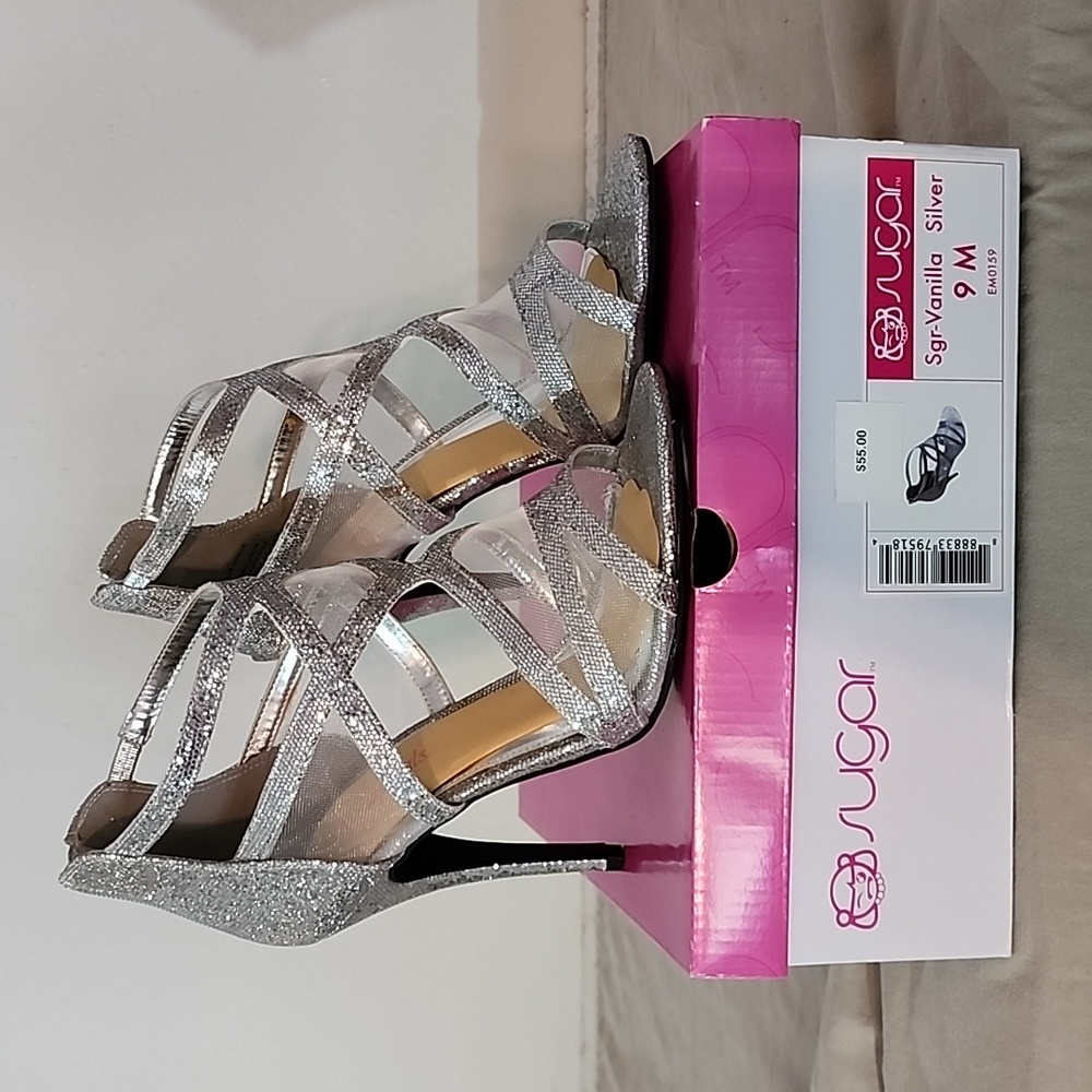 Womens Sugar silver heels.